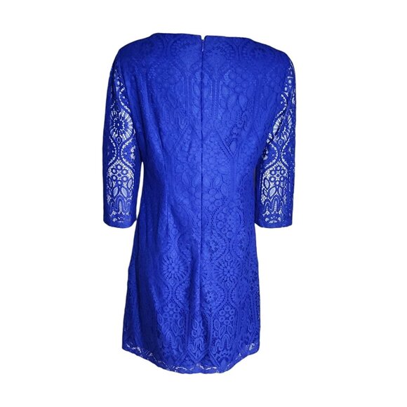 JESSICA HOWARD Solid All Blue Lace Overlay Zip Back Dress Womens Size 10P - Picture 4 of 7